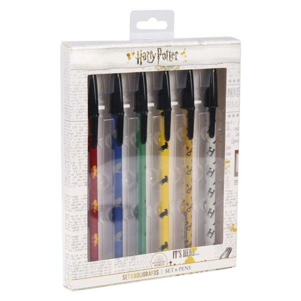 Set de Bolígrafos Harry Potter (6 piezas) - Colores de Casas Hogwarts, Diseño Oficial - Ideal Regalo Fan