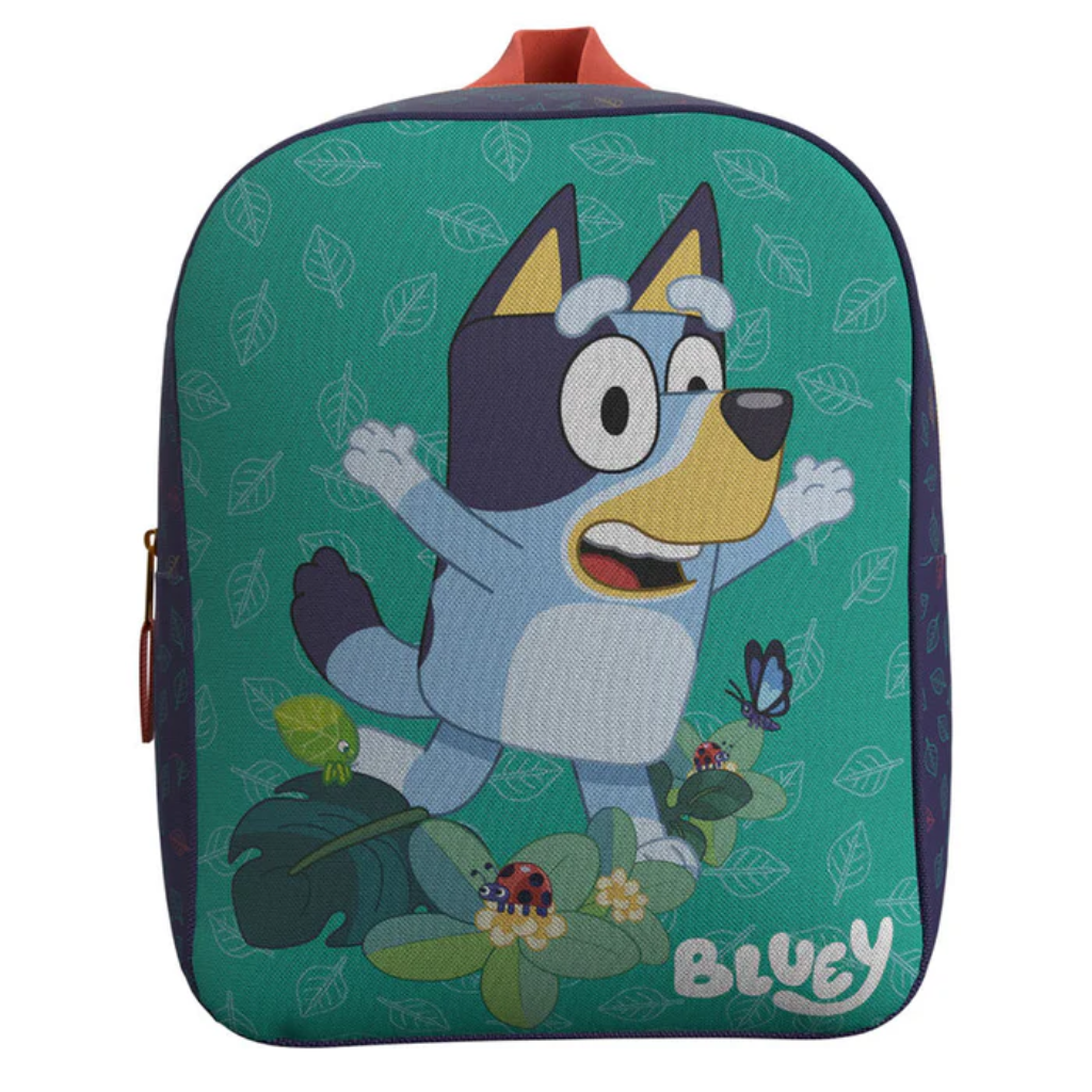 Mochila Bluey 30cm, Diseño "Leaves" Azul - Mochila para Niños, Escolar y Paseo