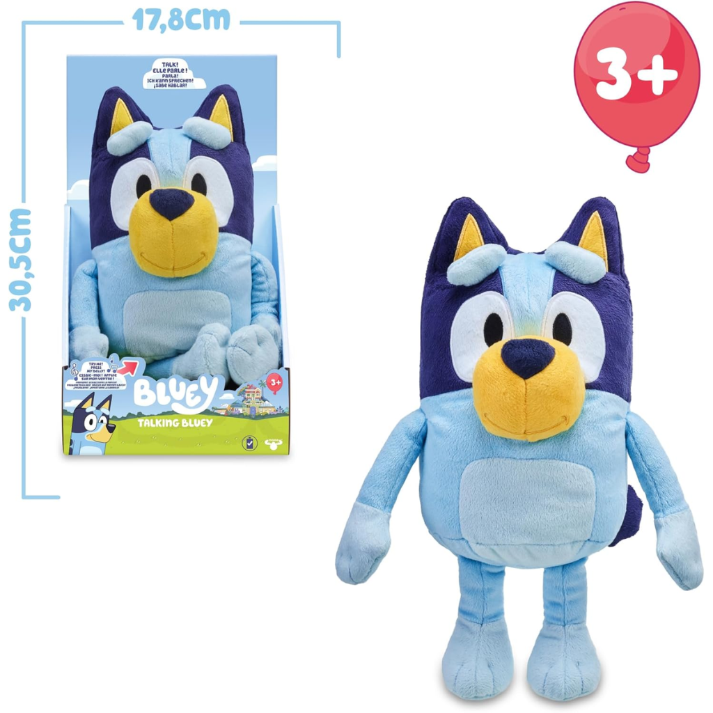 Peluche Interactivo parlante Bluey 25cm: ¡Presiona la Tripita y Escucha sus Divertidas Frases! (+3 Años)