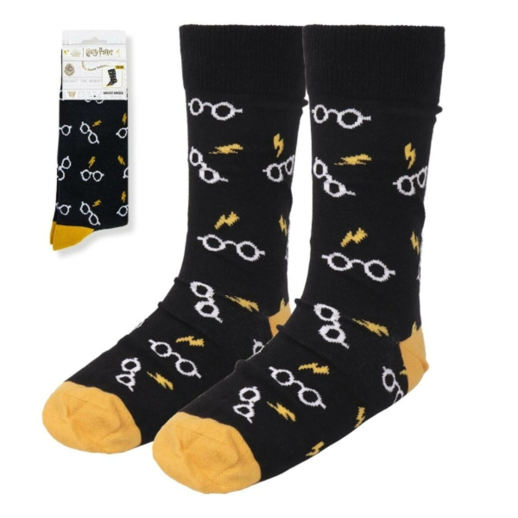 Calcetines Unisex Adulto Harry Potter – hombres y mujeres fans Harry Potter Talla 38-45. Diseño de gafas.