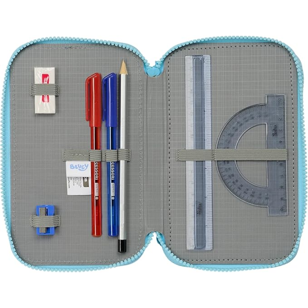 Plumier Bluey 36 Piezas Triple - Estuche Escolar Completo con Material de Dibujo y Escritura