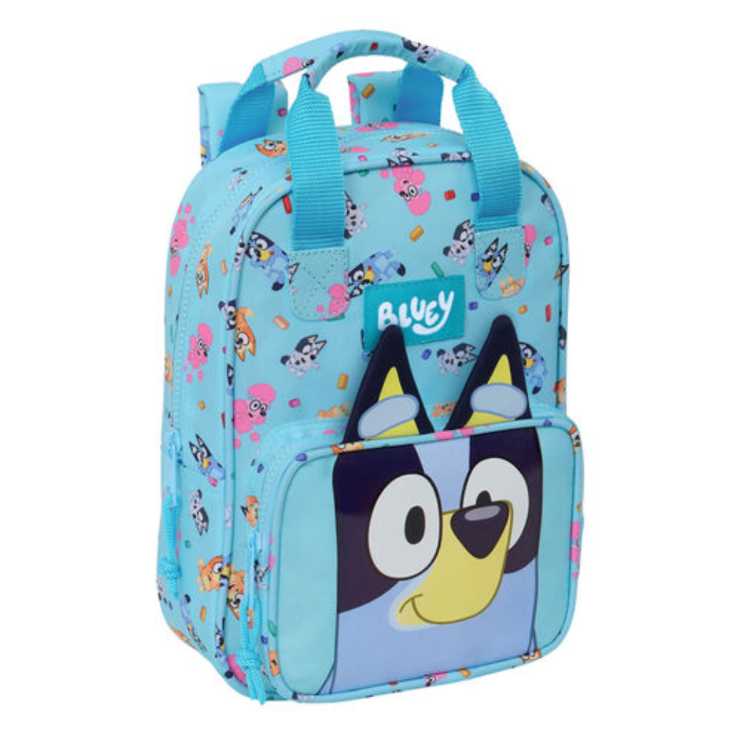 Mochila Infantil Bluey 28cm - Adaptable a Carrito - Escolar, Viaje, Guardería - Bolsillo Frontal, Hombreras Acolchadas, Asas – Azul