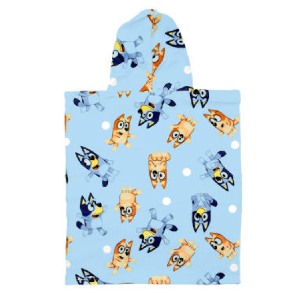 Poncho Toalla infantil Bluey Microfibra, 50x115cm, 100% Poliéster, 250gsm - Secado Rápido, Suave y Ligero