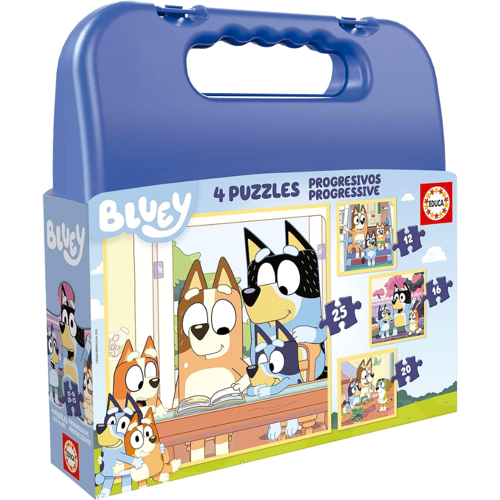 Puzzle Maleta Bluey: ¡4 Puzzles Progresivos para Diversión en Familia! (12-16-20-25 piezas)