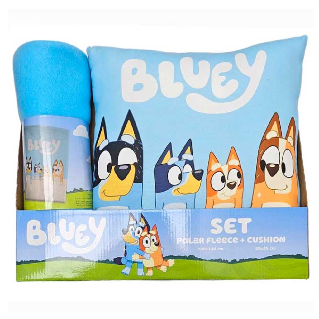 Set Manta Polar y Cojín Bluey: Suave, Cálido y Divertido para Niños